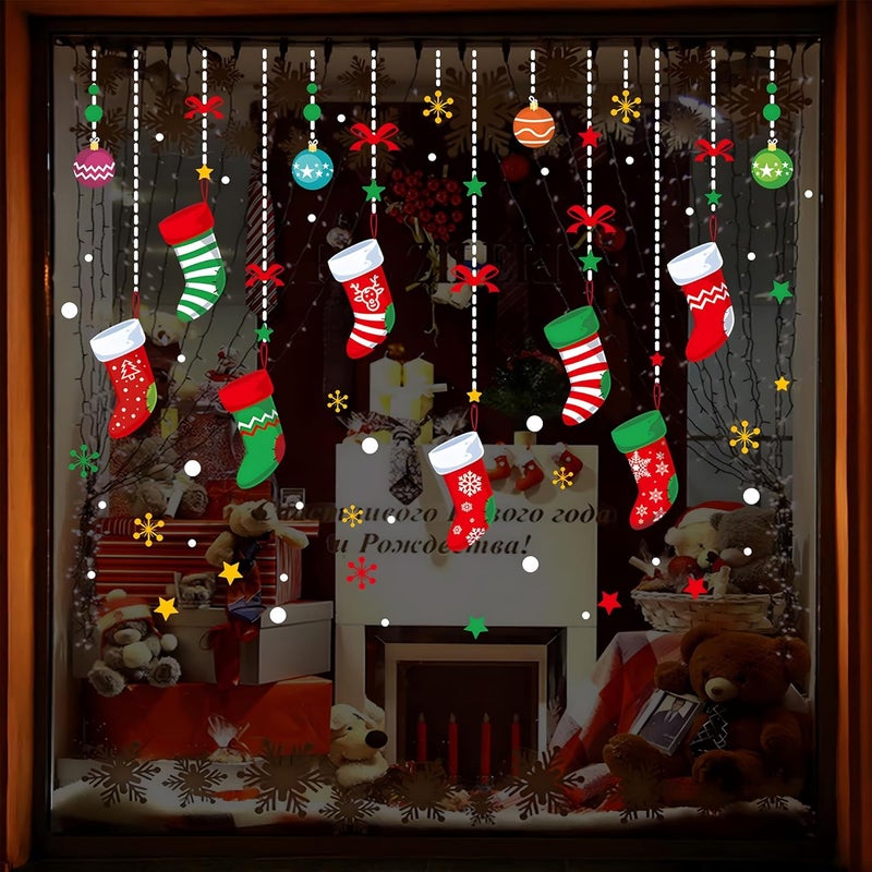 ONDY Merry Christmas Garter Window Glass Decoration Stickers 2026 New Holiday Removable Dress Up DIY Static Window Clings Decals for Living Room Bedroom Shop Windows - Image 1